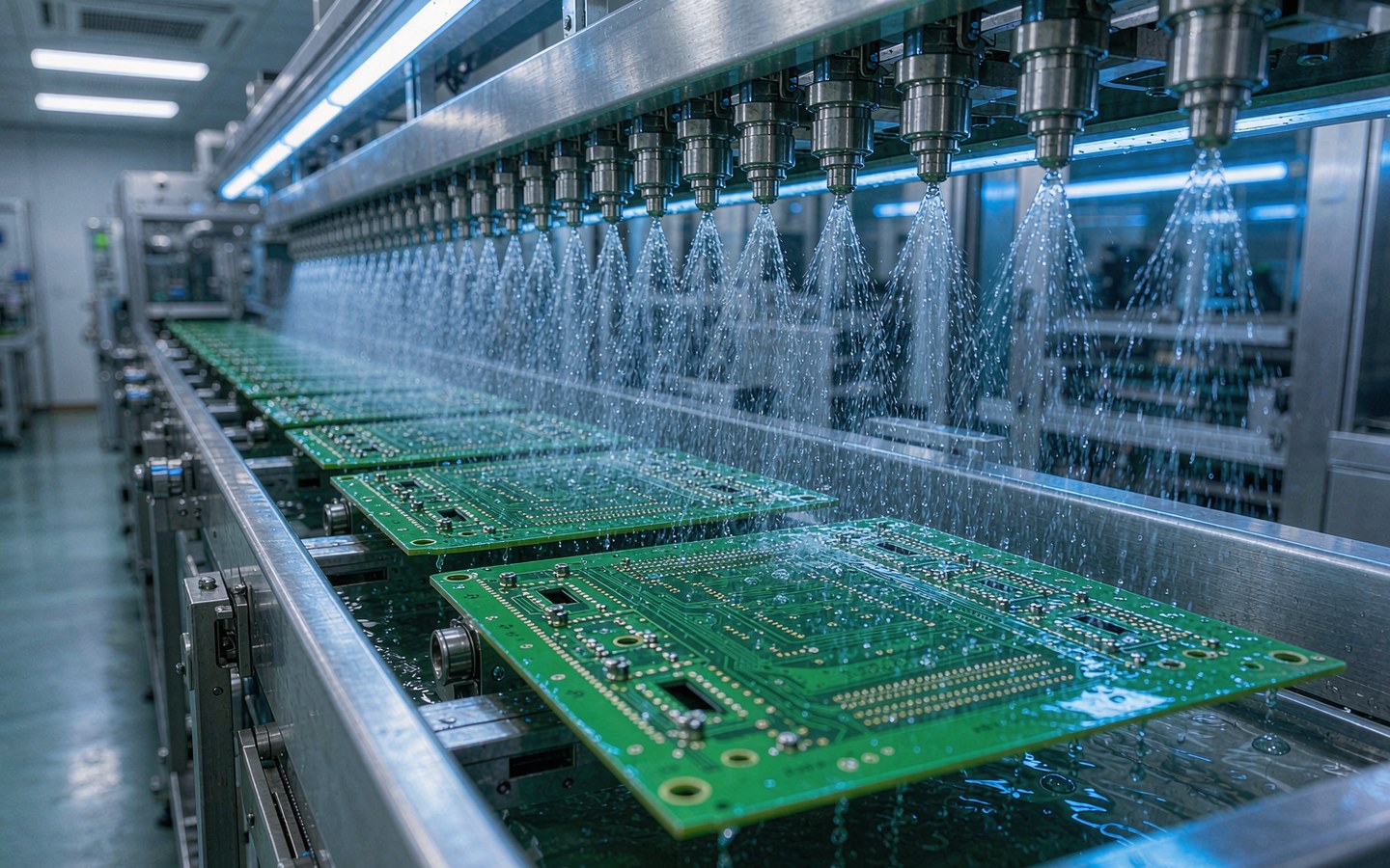 PCB 電路板在自動(dòng)化噴淋顯影線上